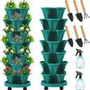 Umigy 2 Set of 7 Tier Vertical Planter Stackable Planters Tower Planters Strawberry Herb Flower and Vegetable Planter Indoor Outdoor Gardening Pots with Removable Wheels and Tools (Green,Classic)