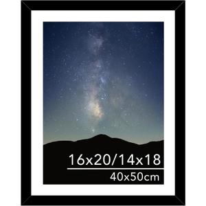 JCJMY 16x20 Picture Frame Black with 14x18 Mat for 40 x 50cm Diamond Art Painting, Display Photo 14x18 with Mat or 16 x 20 Without Mat, Wall Hanging Large Frame with Plexiglass, Black