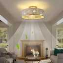 Caged Ceiling Fans with Lights Flush Mount,Low Profile Ceiling Fan with Remote,20 Inch Caged White Fan for Bedroom,6 Speeds Reversible Enclosed Fandalier Ceiling Fan with Bulb, Small ceiling Fan