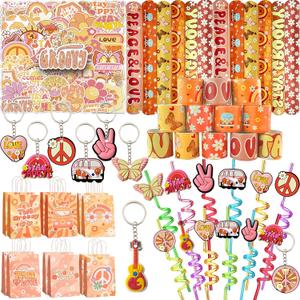 110PCS Groovy Party Favors Set Retro Hippie Birthday Decorations Supplies Gift Bags Hippie Boho Party Favors Boho Themed Birthday Party Shower Classroom Rewards