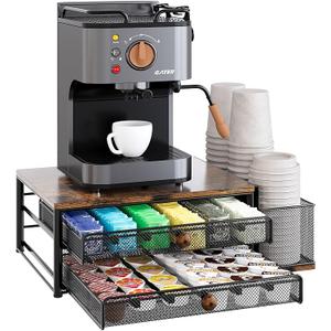 TQVAI K Cup Holder - 60 Capsule Capacity 2 Tier Sliding Pods Storage Drawer with Disposable Cups & Lids Holder, Coffee Bar Station Organizer for Countertop, Black