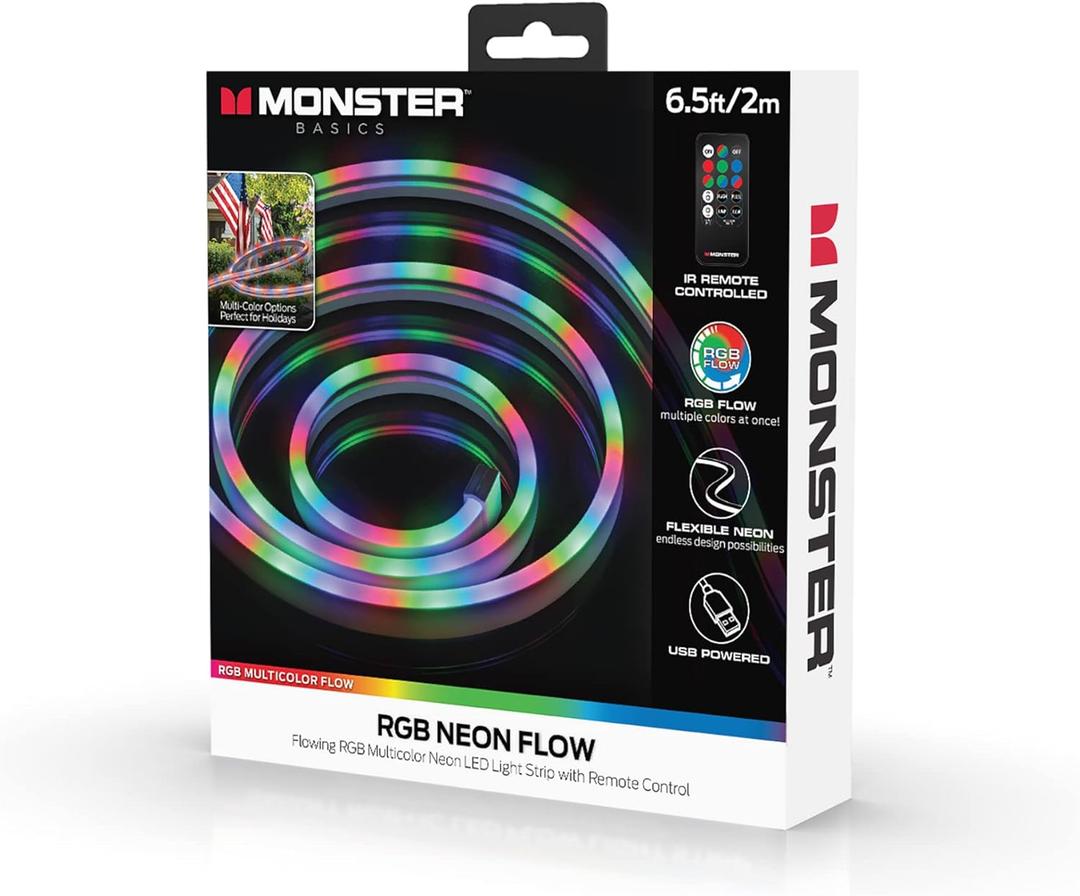 Monster 6.5 ft Multi-Color Flow Technology Neon-LED Strip, Strong Shape-it Material, Xtreme Easy Installation