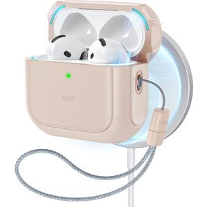 ESR for AirPods 4 Case, Compatible with AirPods 4th Generation Case (2024) (USB-C), Compatible with MagSafe, Drop Protection Cover with Lanyard, Magnetic Lid Lock, Orbit Hybrid Series, Desert Titanium