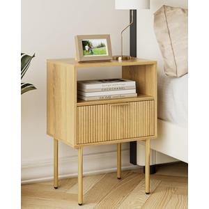 Aienvey Night Stand, Modern Nightstand with Drawers, Bedside Table, Gold Small Side Table for Bedroom, Living Room End Table (Oak Stripe, 1 Drawer)