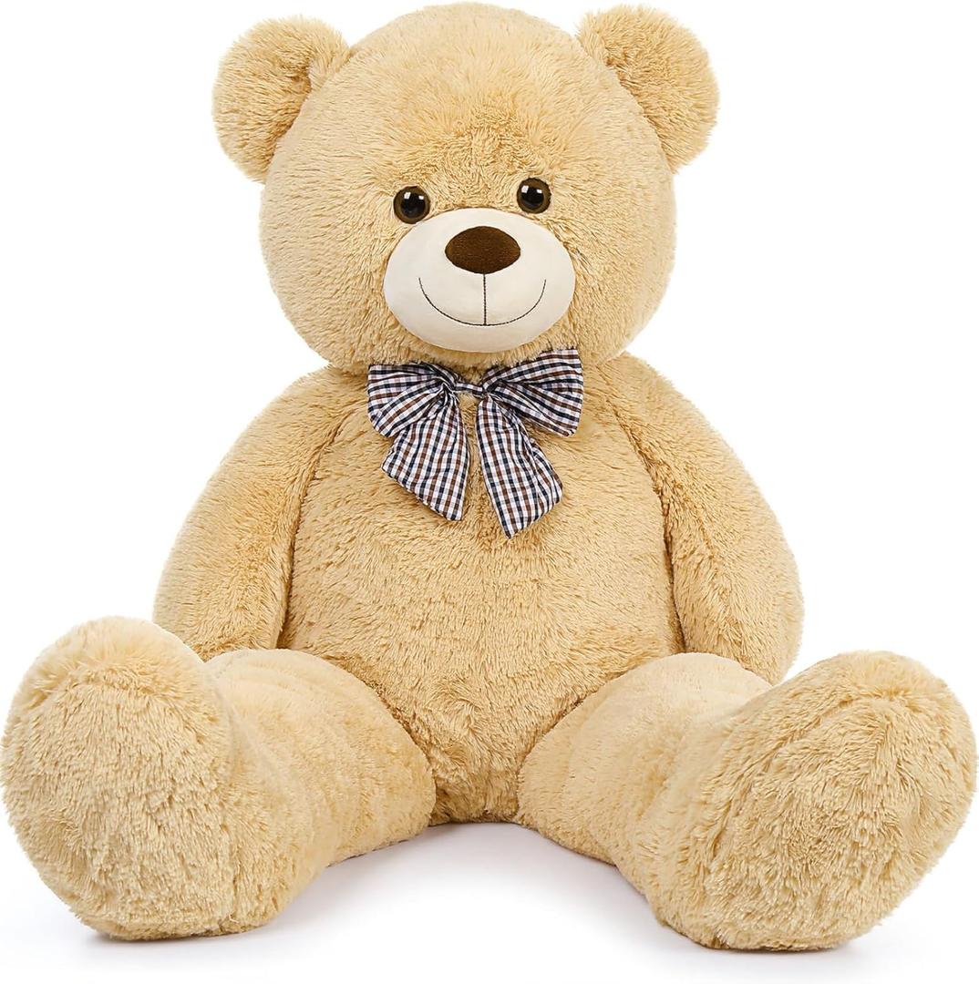 MorisMos Bow Tie Giant Teddy Bear 4 Feet, 47inch Stuffed Animal Big Teddy Bear Plush, Classic Girlfriend Boyfriend Gift, Brown