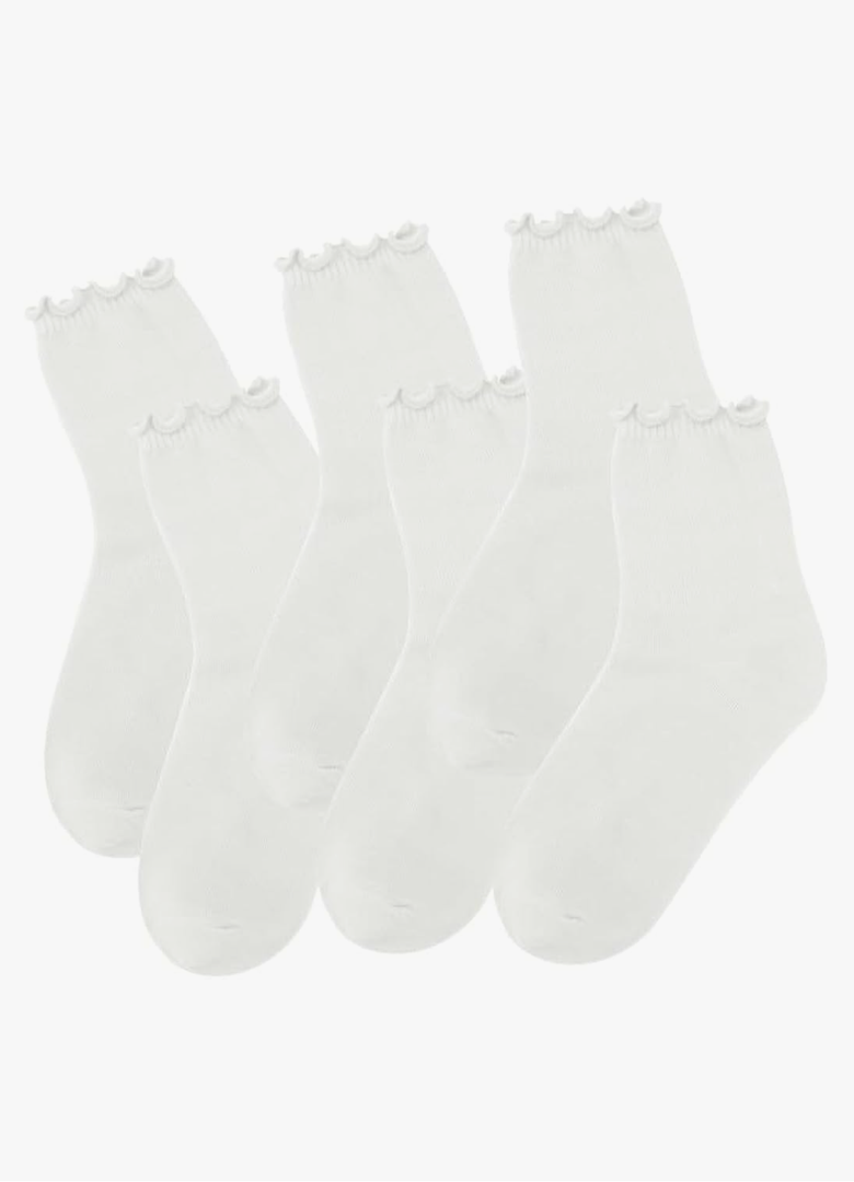 3Pairs Women's Ruffle Turn Cuff Socks - Casual Crew Socks with Breathable Knit Cotton Lettuce Ankle Frilly Design White