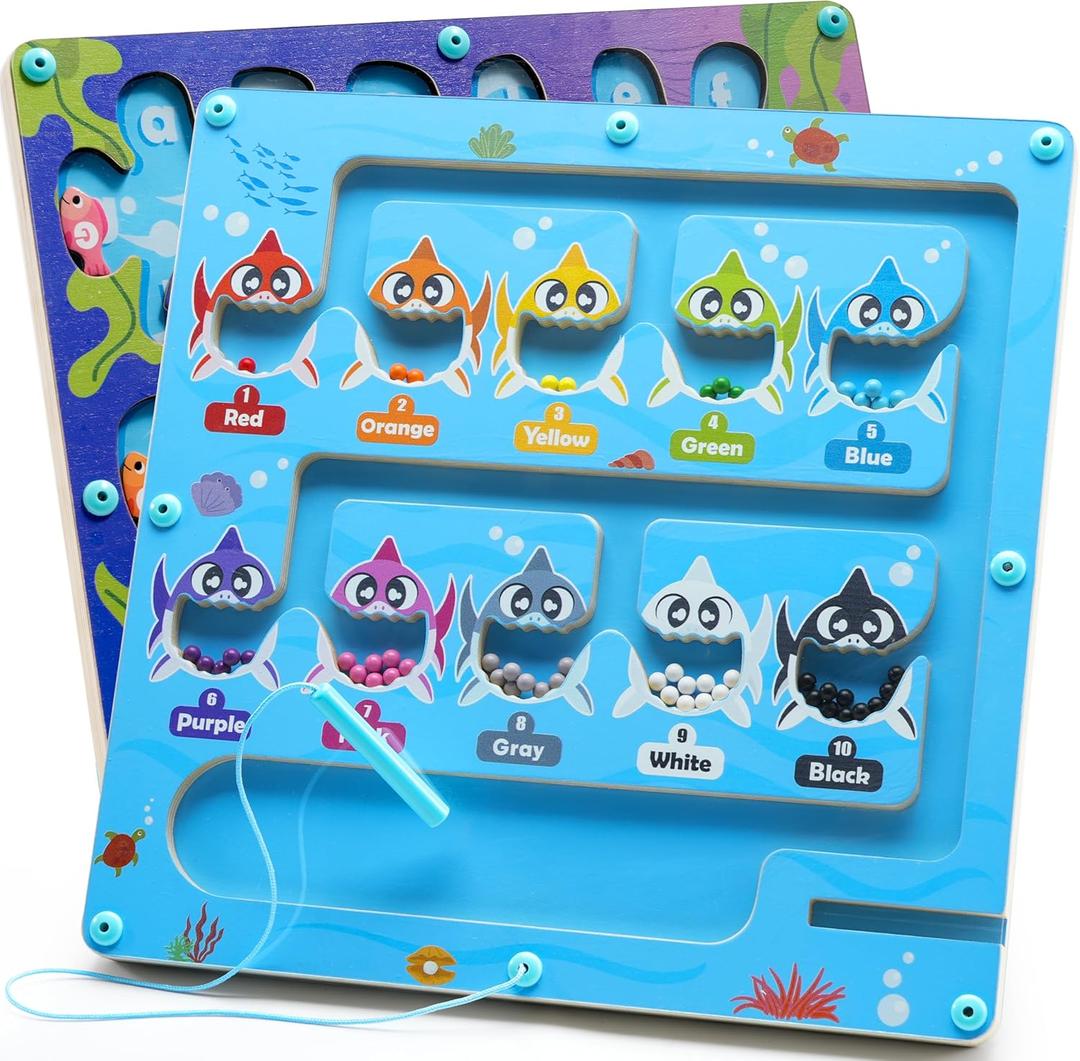 Montessori Wooden Magnetic Maze Board, Ocean-Themed Double-Sided Toy for Letter, Color, and Number Matching, Educational Christmas Birthday Party Gift for Boys and Girls Ages 3-5 4-8