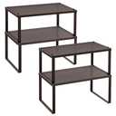 SONGMICS Spice Racks, Set of 4 Metal Cabinet Shelf Organizers, Countertop Organizers, Shelf Risers, Stackable, Expandable, Brown UKCS06BR