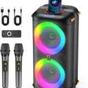 Karaoke Machine with 2 Wireless Microphones, Portable Bluetooth 5.3 Karaoke Speaker for Home Party Outdoors, PA System for Adults with Echo Adjustment/LED Lights, Support TV/USB/AUX/TF