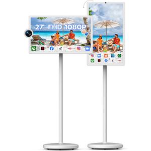 Dhiedas 27-Inch Portable Rolling TV, 1080P Smart Portable Wireless Touch Screen TV on Wheels with 8G RAM+128G Storage, 13MP HD Camera, Dua Speakers, Larger Battery Up to 10hr, 60Hz Refresh Rate