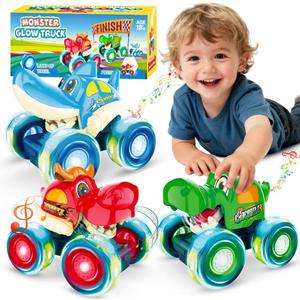 Monster Truck Toys, Light Up Monster Trucks for Boys Age 4-7, Toy Cars for Toddlers 1-3 with Shark Bull Crocodile Truck, Musical Press and Go Cars Kids Gifts for Birthday Easter Basket Stuffers