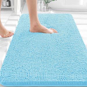 OLANLY Bathroom Rugs 36x24, Extra Soft Absorbent Chenille Bath Rugs, Rubber Backing Quick Dry, Machine Washable Bath Mats for Bathroom Floor, Tub and Shower, Home Decor Accessories, Sky Blue