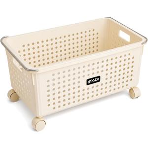Wheeled Laundry Basket, 80L Large Capacity Dirty Clothes Basket, Breathable Clothing Storage Box, Suitable for Bedroom, Bathroom & Laundry Room, medium size