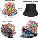 6 Pack Retro 80s 90s Bucket Hats for Men Women, Funny Retro Party Hats, Vintage Print Fisherman Hats for Disco Hip hop Party, Unisex Reversible Portable Hat Outdoor Fashion Sun Cap Colorful