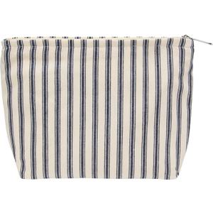 PAZIMIIK Makeup Bag Large Cotton Zipper Pouch for Purse Travel Canvas Make Up Organizer for Women Cosmetic,Vintage Stripe Navy Blue