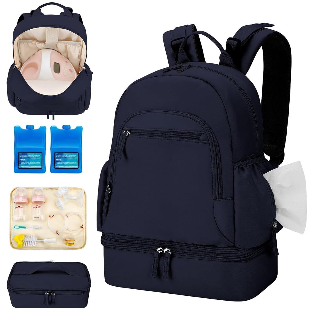 Breast Pump Backpack Fit for Spectra S1 and S2 with Removable Cooler Compartment, Pumping Bag for Pump Accessories, Breast Pump Bag for Work, Travel, and Family Use, Blue