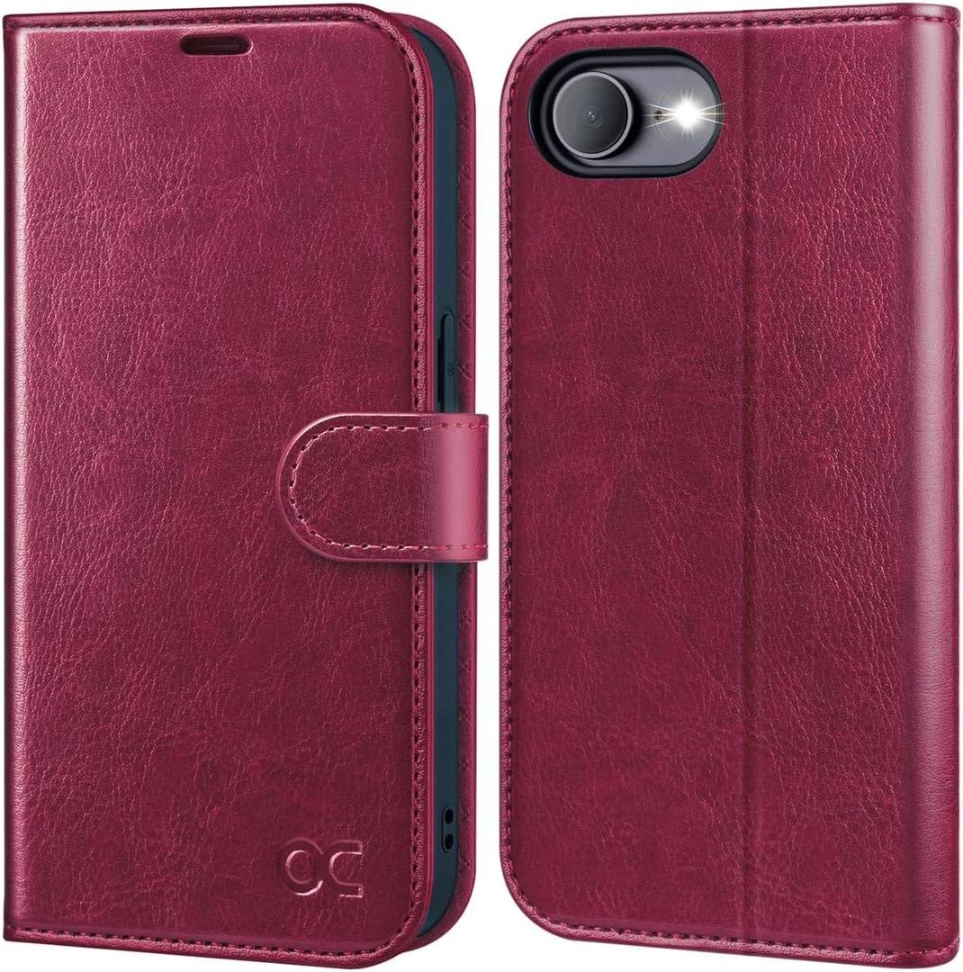 OCASE Compatible with iPhone 16e Wallet Case, PU Leather Flip Folio Case with Card Holders RFID Blocking Kickstand [Shockproof TPU Inner Shell] Phone Cover 6.1 Inch 2025, Burgundy