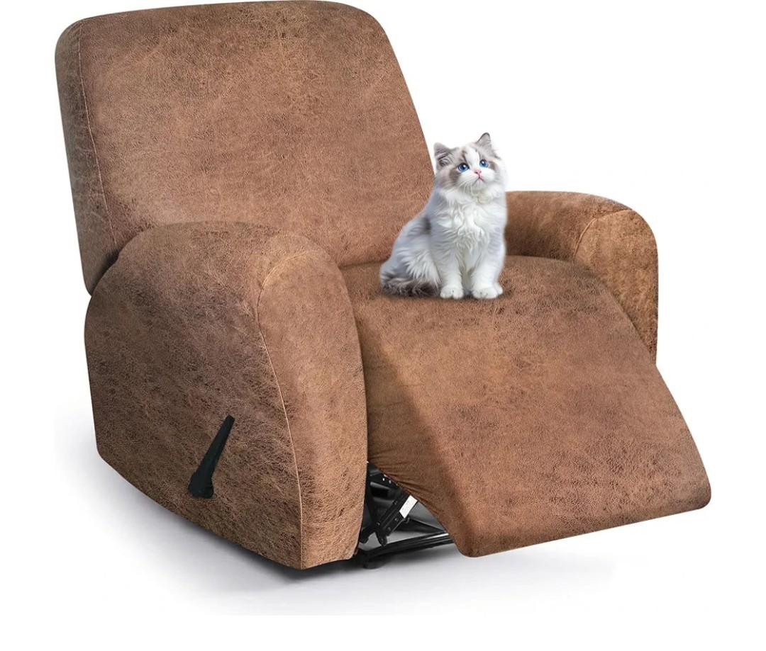 Leather Look Recliner Chair Covers, 4-Pieces Stretch Recliner Cover, Soft Reclining Chair Slipcover, Washable Furniture Protector for Lazy Boy Recliner