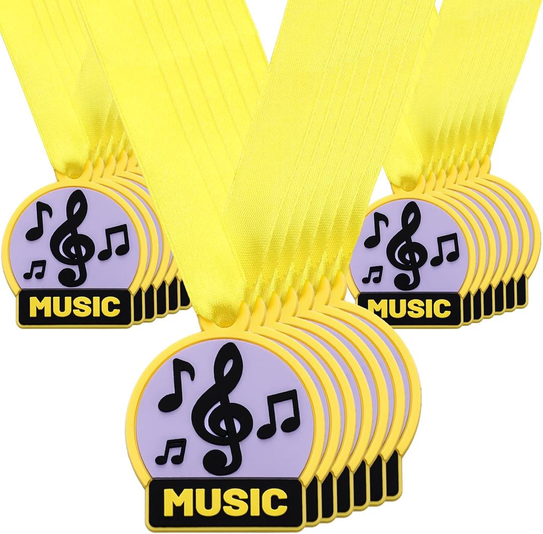 24 Pcs Music Award Medals Rubber Medals Bulk Winner Encourage Team Participation for Kids Adults Competitions Award Trophy Prize Party Supplies