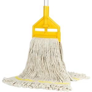 Commercial Mop Heavy Duty Industrial Cotton Mop with Long Handle,Looped-End String Wet Mops for Home,Garage,Office, Workshop, Warehouse Floor Cleaning (Yellow)