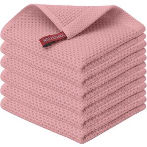 Kitinjoy 100% Cotton Kitchen Dish Cloths (12 X 12 Inches, Dried Roses), 6 Pack Waffle Weave Ultra Soft Absorbent Dish Towels for Drying Dishes Quick Drying Kitchen Towels Dish Rags