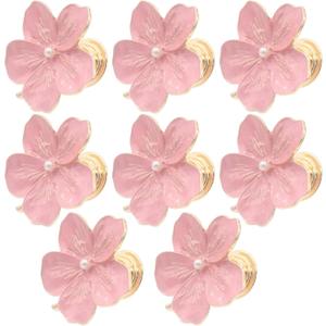 Geesatis 8 PCS Metal Knobs Sturdy Home Decor Handles Cabinet Drawer Knobs Closet Door Pulls, Flower Pink, with Mounting Screws, Size 1.7inch