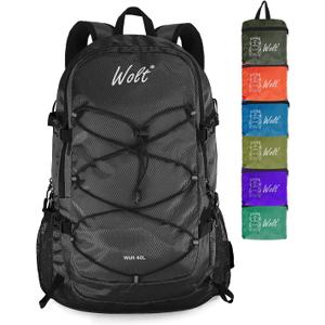 WOLT 40L Packable Travel Backpack, Foldable Lightweight Backpack for Men Women,Waterproof Hiking Bag for Outdoor Camping (Black)