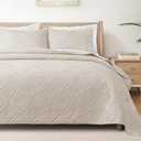 Exclusivo Mezcla Queen Quilt Bedding Set, Lightweight Soft Bedspreads Coverlets with 2 Pillow Shams, Modern Brich Beige Quilts Queen Full Size for All Seasons