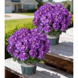 Geraniums Artificial Flowers for Outdoors, 2 Pack Potted Plants Purple Faux Geraniums Bush Artificial Topiaries Realistic UV Resistant Fake Flowers Greenery for Outside Garden Porch Patio Yard Indoor