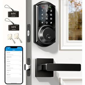 Veise VE06-L Smart Locks with 2 Lever Handle Set, App Control, Keyless Entry Deadbolt for Front Door, Electronic Digital Touchscreen Keypad, Auto Lock, Waterproof, Easy Installation, Matte Black