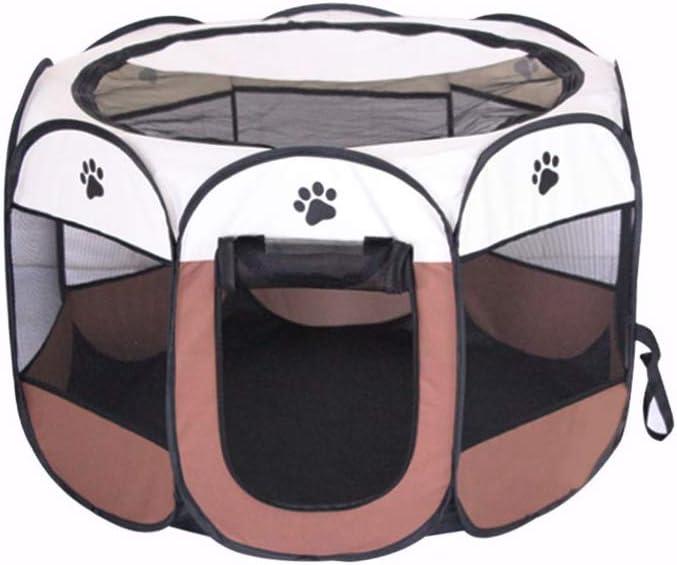 BODISEINT Portable Pet Playpen, Dog Playpen Foldable Pet Exercise Pen Tents Dog Kennel House Playground for Puppy Dog Yorkie Cat Bunny Indoor Outdoor Travel Camping Use (Medium, Coffee - Beige)