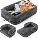 LE SURE Foldable Human Dog Bed - 3 in 1 Flexible Giant Human Dog Bed for Adult People with Supportive Bolster Egg Foam, Waterproof Liner, Calming Fluffy Faux Fur Orthopedic Big Bean Bed, Charcoal