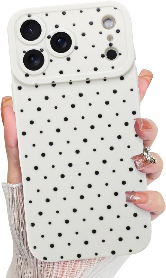 KANGHAR Compatible with iPhone 17 Pro Max Case 2025, Silicone Spot Cute Pattern, Camera Protection Soft Slim Phone Cover for Girls Women -White