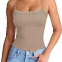 PINKMSTYLE Women's Sexy Square Neck Lace Cami Tank Tops Fitted Double Lined Sleeveless Crop Spaghetti Strap Summer Y2k Tops (Medium, Taupe)