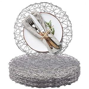 AHHFSMEI Paper Braided Round Placemats Set of 12 Natural Non-Slip Heat Resistant Table Mats for Dining Tables Woven Indoor & Outdoor Place mats for Thanksgiving(Silver)