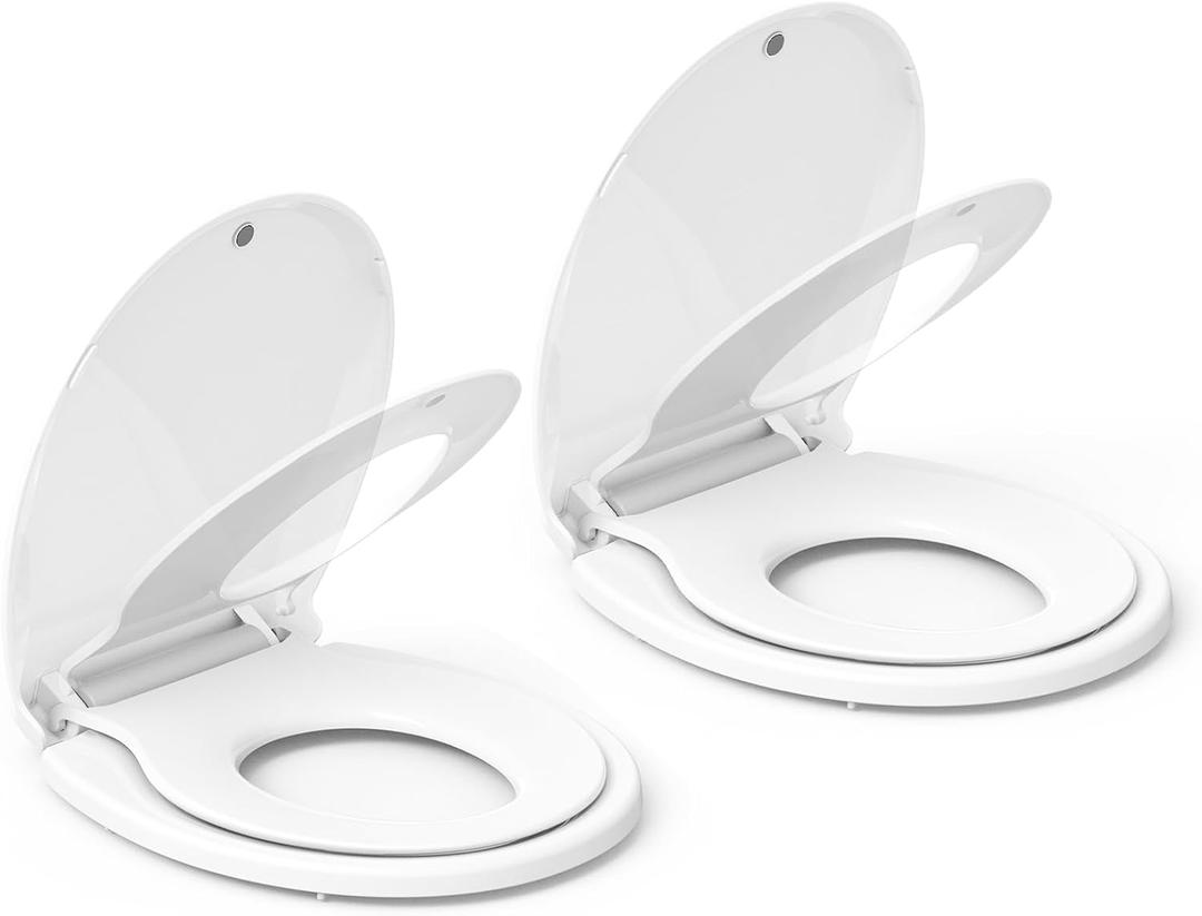Toilet Seat, Round Toilet Seat with Toddler Seat Built in, Potty Training Toilet Seat Round Fits Both Adult and Child, with Slow Close and Magnets- Round, 2 Packs (White)