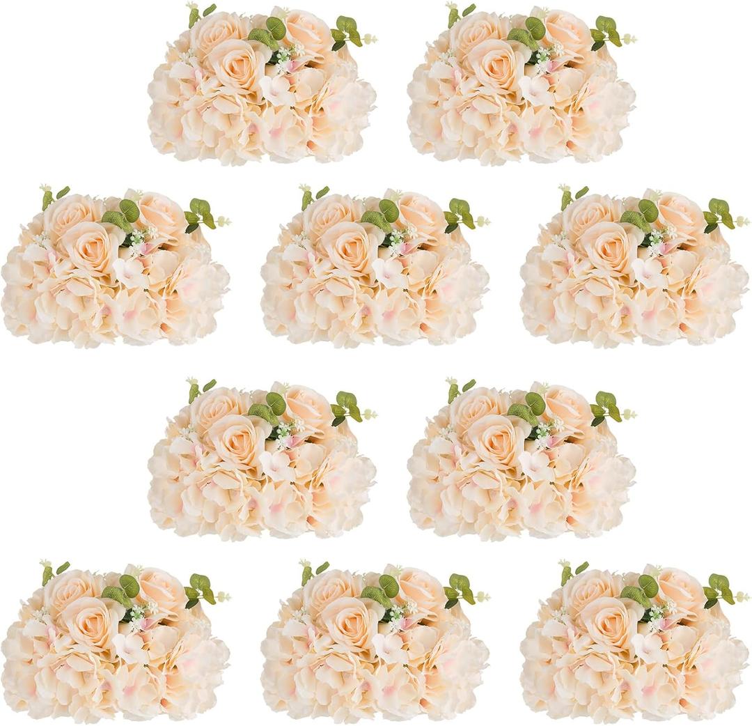 NUPTIO Flower Ball Arrangement Bouquet: 10 Pcs 11.8 inch Diameter Champagne Rose Fake Flowers Balls for Wedding Centerpiece Decorations Artificial Flower Centerpieces for Tables