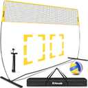 Freestanding Volleyball Net Set for Backyard - 12FT Portable Outdoor Volleyball Net Training Equipment with Soft Volleyball, Pump, Boundary Mark and Carry Bag for Park, Beach Games, Volleyball Sports (Yellow)