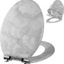 Angol Shiold Elongated Wooden Toilet Seat, 18.5", Gray Marble