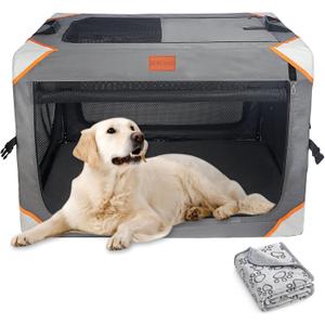 Collapsible Dog Crate-Portable Dog Travel Crate for Medium/Large Dogs,4-Door 36 in Dog Crates,Sturdy and Durable,Breathable and Comfortable,Suitable for Indoor and Outdoor Travel;Dog Blanket (36.0"L x 25.0"W x 25.0"H)