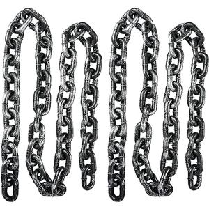 AOFOX Halloween Plastic Chains Props, 2 Pack 6 Ft Plastic Black and Silver Removable Large Plastic Chain Link for Halloween Party Decoration Cosplay Accessory (Style 1)