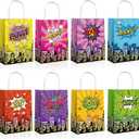 Lesnala 16Pcs Superhero party favors bags with handles 8 Styles Comic series goodie bags Kraft paper hero themed candy treat gift bags for Kids Birthday Party Baby Shower Decoration Supplies (multicolored)