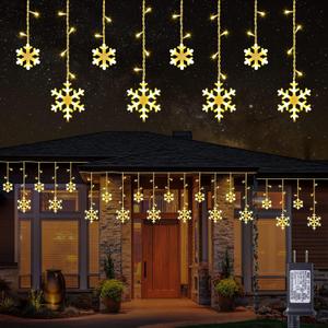 Christmas Snowflake Lights, 10.66ft 168 LED Icicle Lights Outdoor with 14 Drops, 8 Modes Waterproof Connectable Christmas Light for Eaves, Wedding, Garden, Yard, Indoor Outdoor Xmas Decor (Warm White)