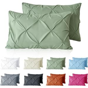 VACVELT Pintuck Pillow Cases Queen Size Set of 2, Light Green Pillow Shams Decorative Pillowcases with Envelope Closure, Pinch Pleated Microfiber Pillowcases, Wrinkle and Stain Resistant