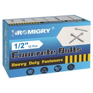 1/2" x 4" Concrete Screws (12 Pack) 1/2 inch Concrete Anchor Bolts for Masonry, Cement, Brick or Block, Zinc Plated