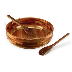 SullyHÔME 12" Acacia Wood Salad Bowl with Serving Spoons
