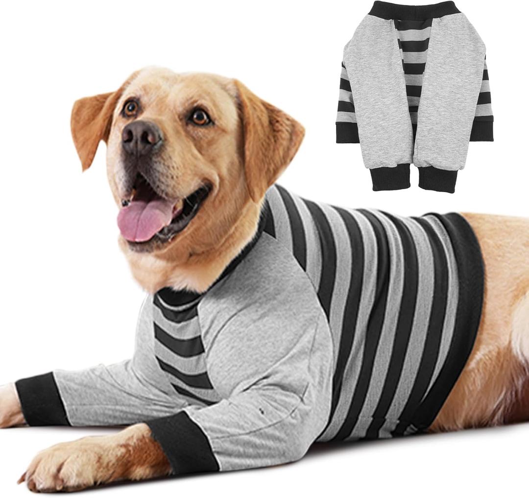 FUAMEY Dog Recovery Sleeve with Elbow Protector,Dogs Shirt Stop Licking Joints,Pet Long Sleeve Suit Protecting Dog's Front Leg Arm Wounds Cover Skin Conditions Black Stripes 2XL (XXL(Weight:88-105lbs))