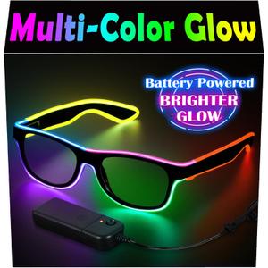 YouRfocus LED Light Up Glasses Multi-Color Glow in the Dark Neon Rave Glasses, Wired with Battery Power, Party EDM Festival Halloween Concert Accessories (Multicolor)