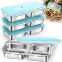 4 Pack Stainless Steel Snack Containers with Lids, 2-Compartment Reusable Food Storage Meal Prep Containers for Kids & Adults Lunch Boxes, School, Office, Travel, Camping (Blue)
