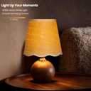11.4" Modern Wooden Bedside Table Lamp, Small Nightstand Desk Lamp with Fabric Shade, Warm Ambient Light, Dimmable E26 Socket with Bulb Included for Bedroom Living Room (Fabric)